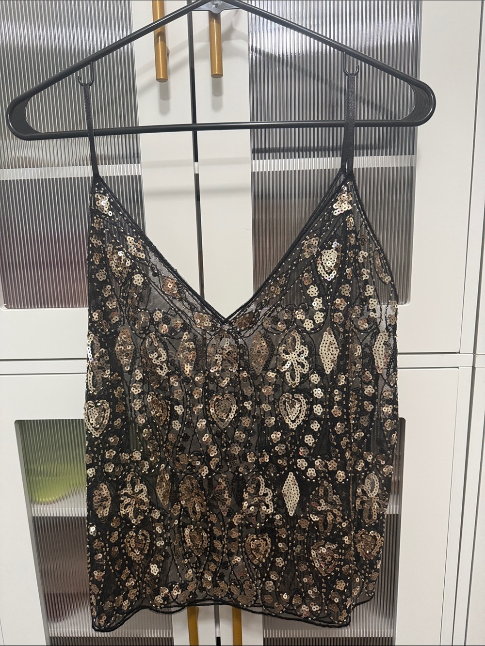 Black Sequin Beaded V-Neck Cami